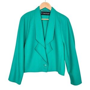 Louis Feraud Women's Vintage Teal Green Sculptural Wool Knit Button Blazer 10